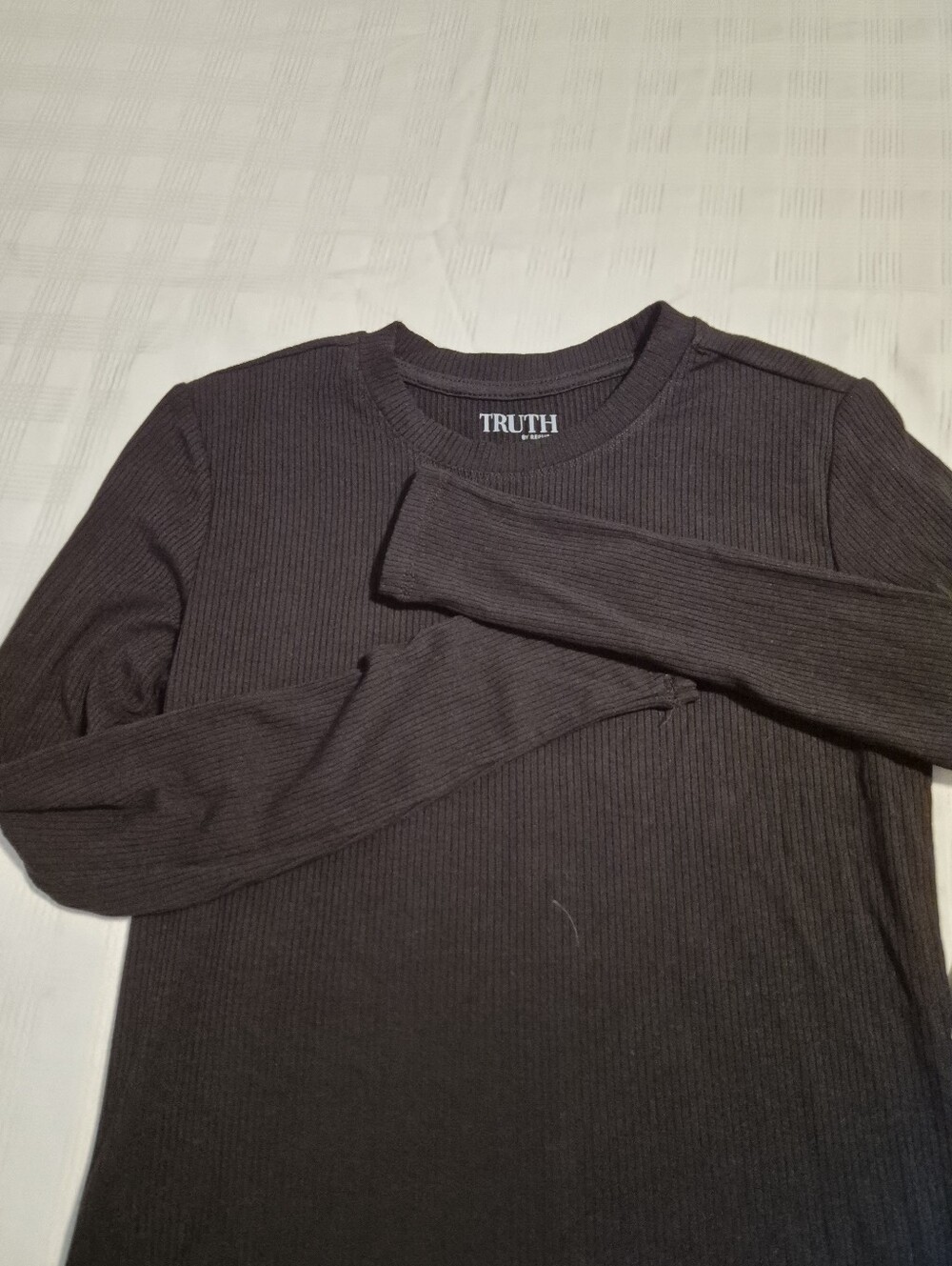 Truth Ribbed Long Sleeve Tee in Black - Size Small